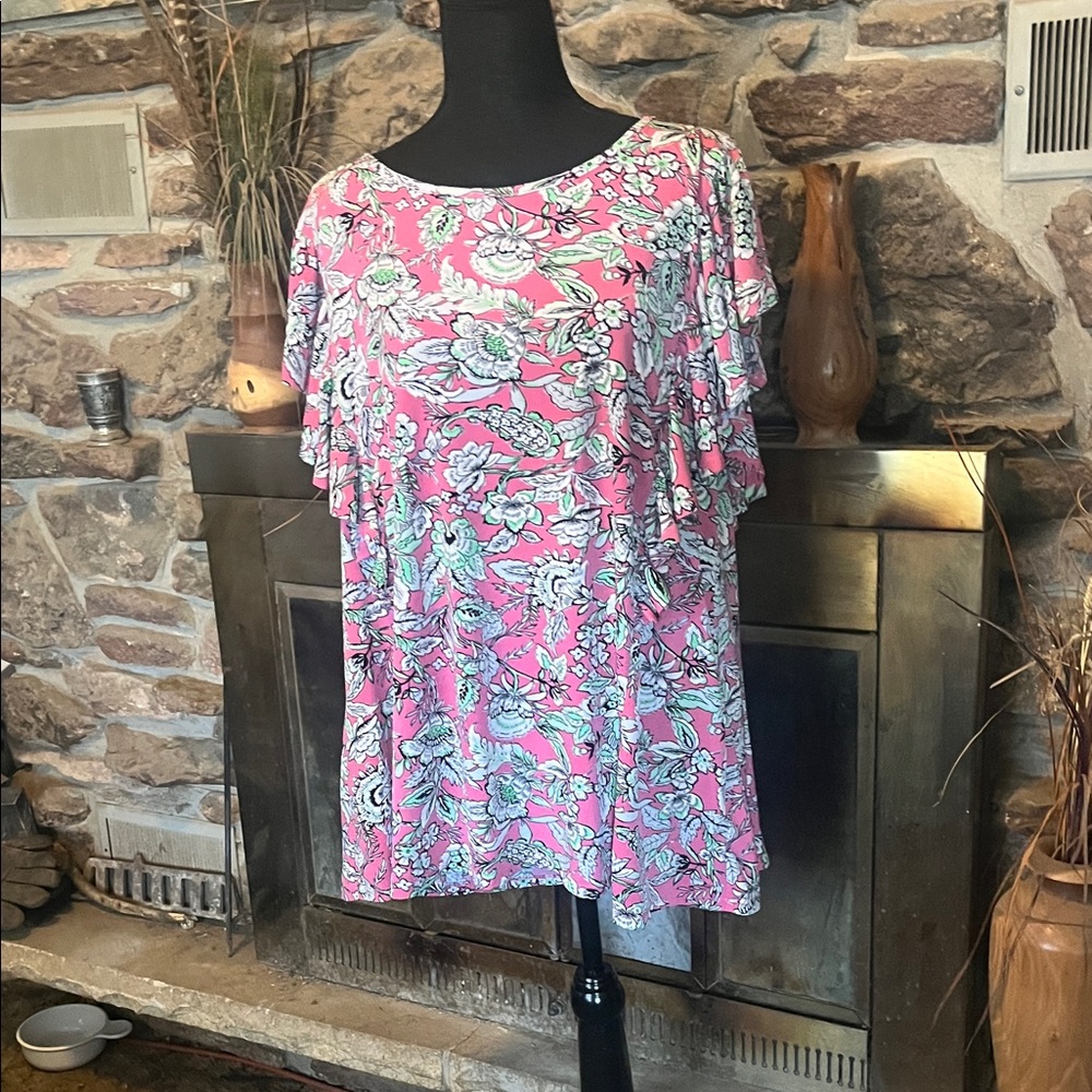 Amana Floral Pink Blouse 3X